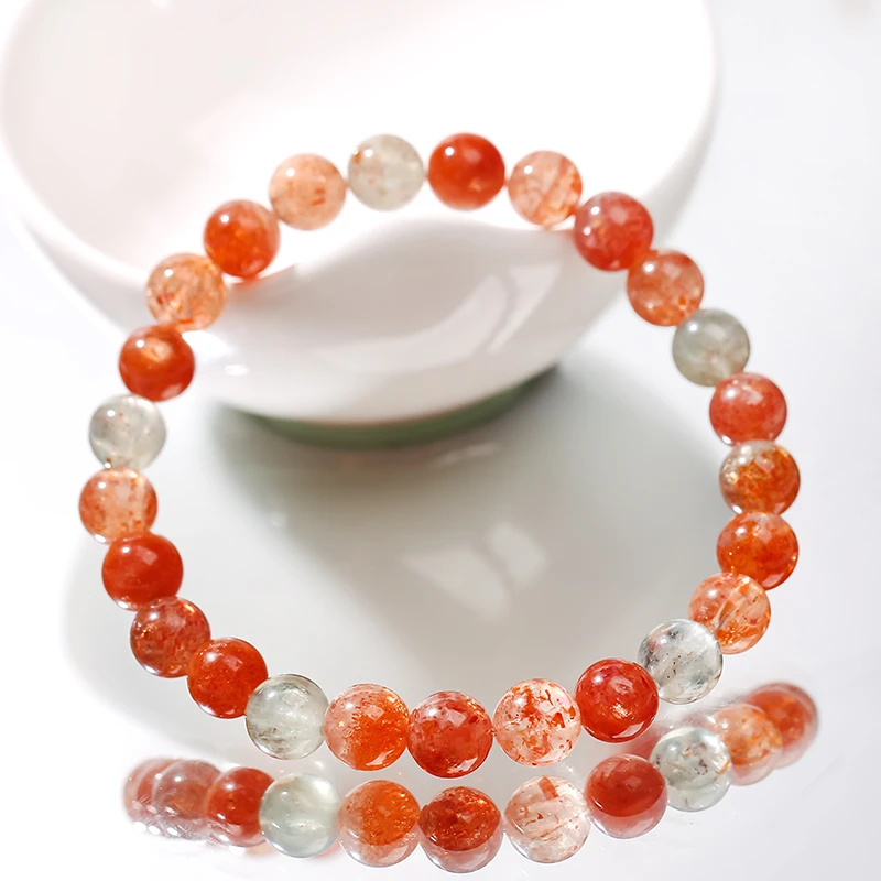 天然阿鲁沙太阳石橘红爆闪101日光石6.8-7mm单圈手链多样性发其一