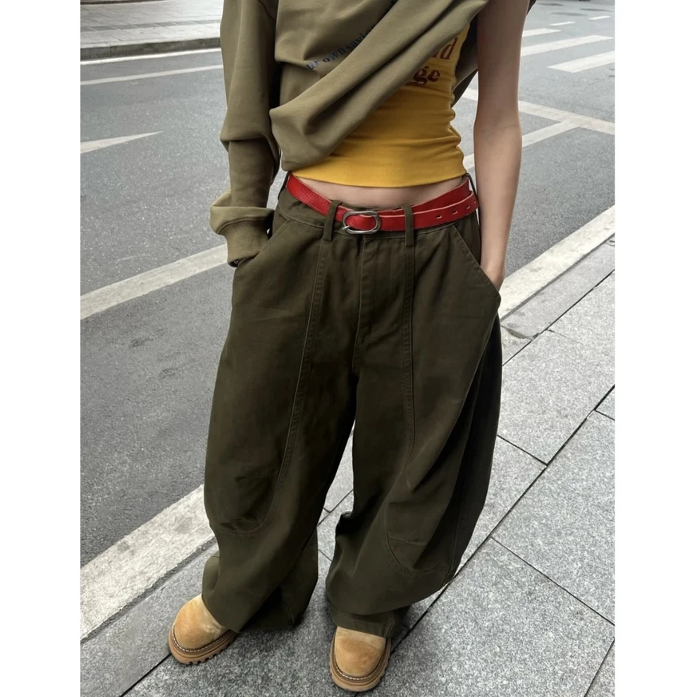 【绮梦】新款美式复古弯刀裤中性口袋百搭港风中性宽松阔腿休闲裤