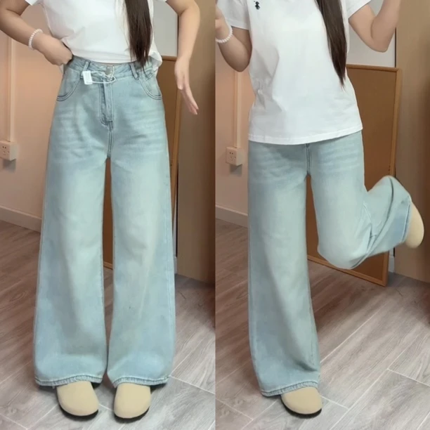 冰川蓝牛仔直筒裤335