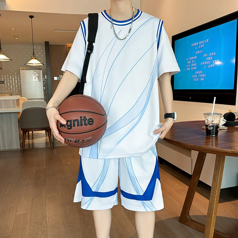 夏季新款青少年假两件篮球服休闲运动套装学生速干薄款帅气韩版