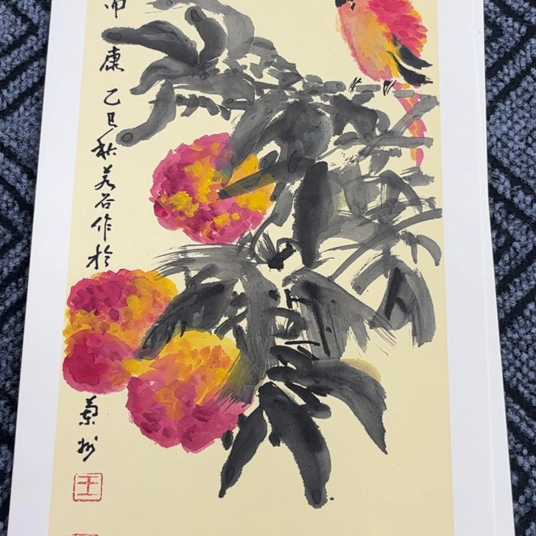 国画硬卡花鸟作品