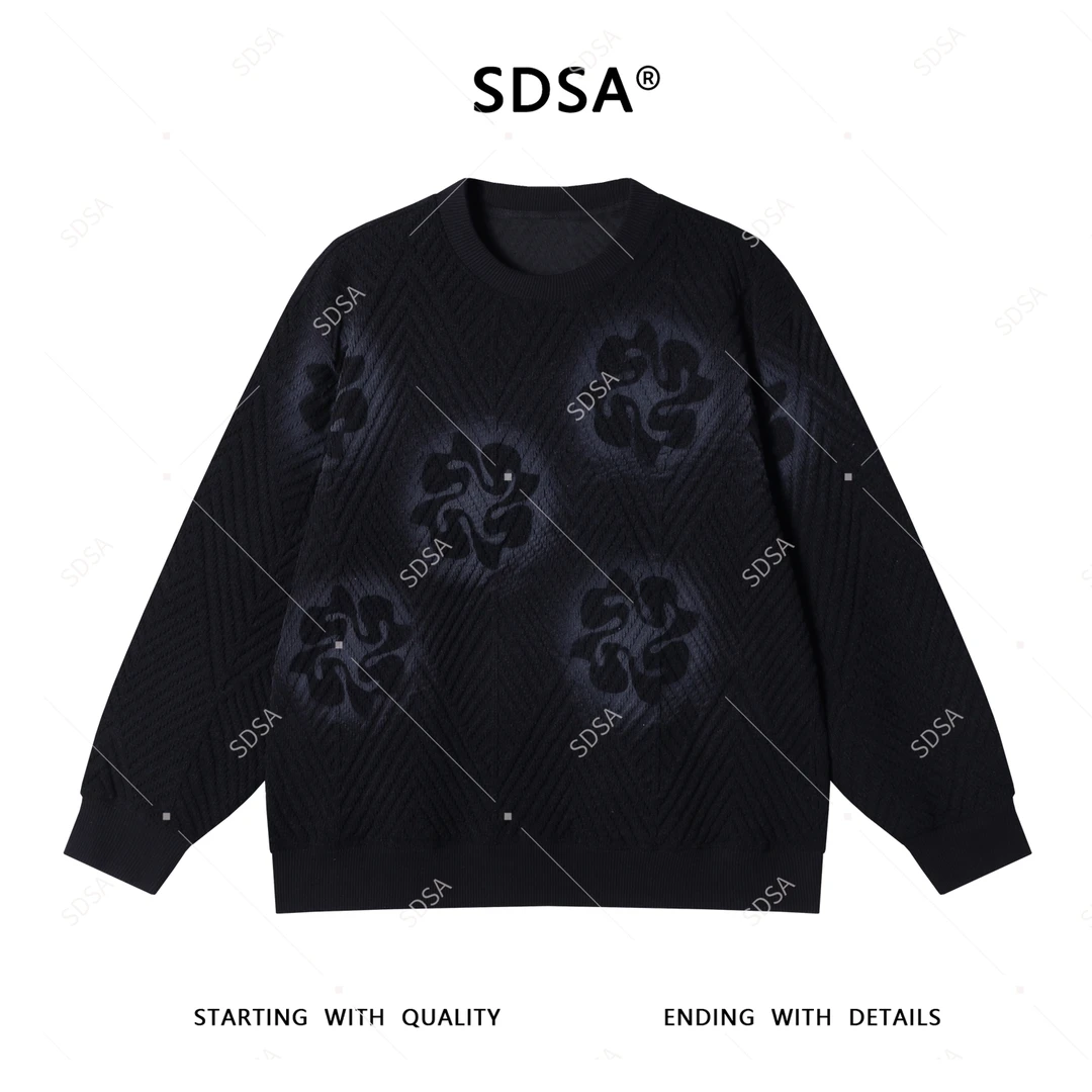 SDSA秋季新款男士痞帅简约慵懒风喷绘设计圆领卫衣立体百搭上衣