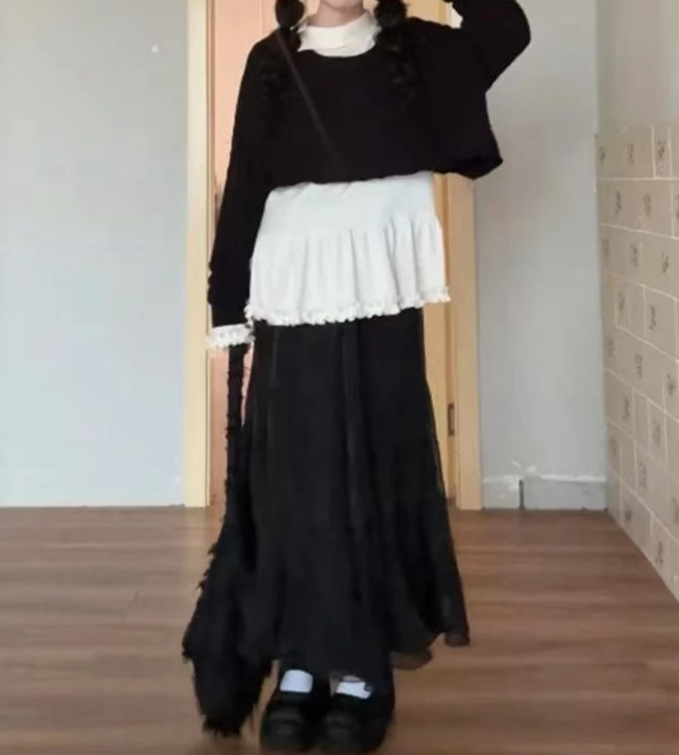 女薄款法式短款针织圆领百褶毛衣显瘦拼接长袖宽松型