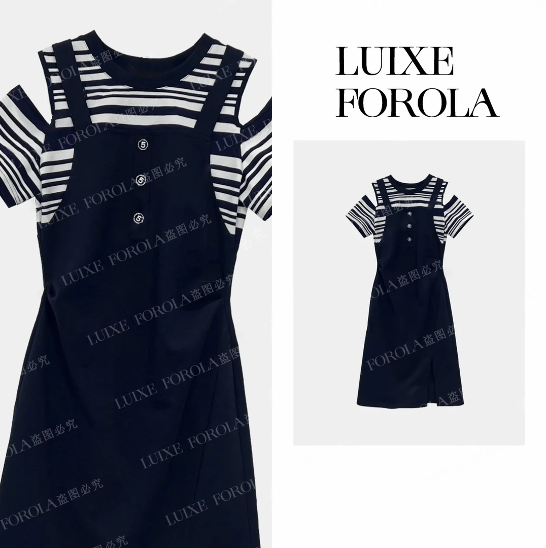 【54】FOROLA【藏与蓝】夏季高级感设计假两件气质显瘦连衣裙 NZ25058