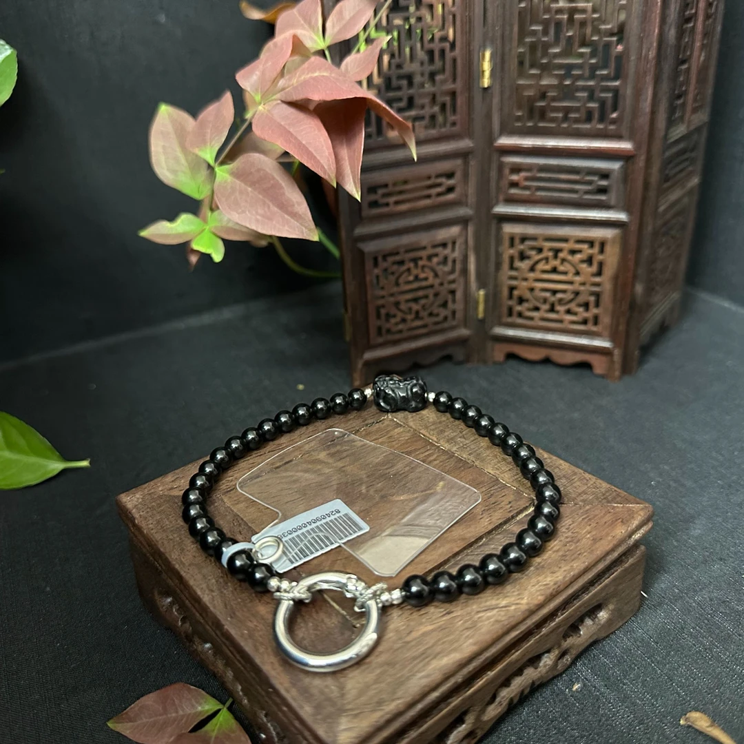 【彩稻甄选®】天然原创黑曜石手机链6mm多样式发一 503