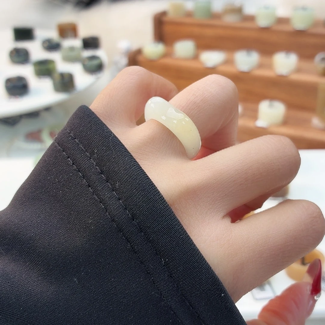 和田玉未镶嵌戒指i51百香果猫耳16.1mm