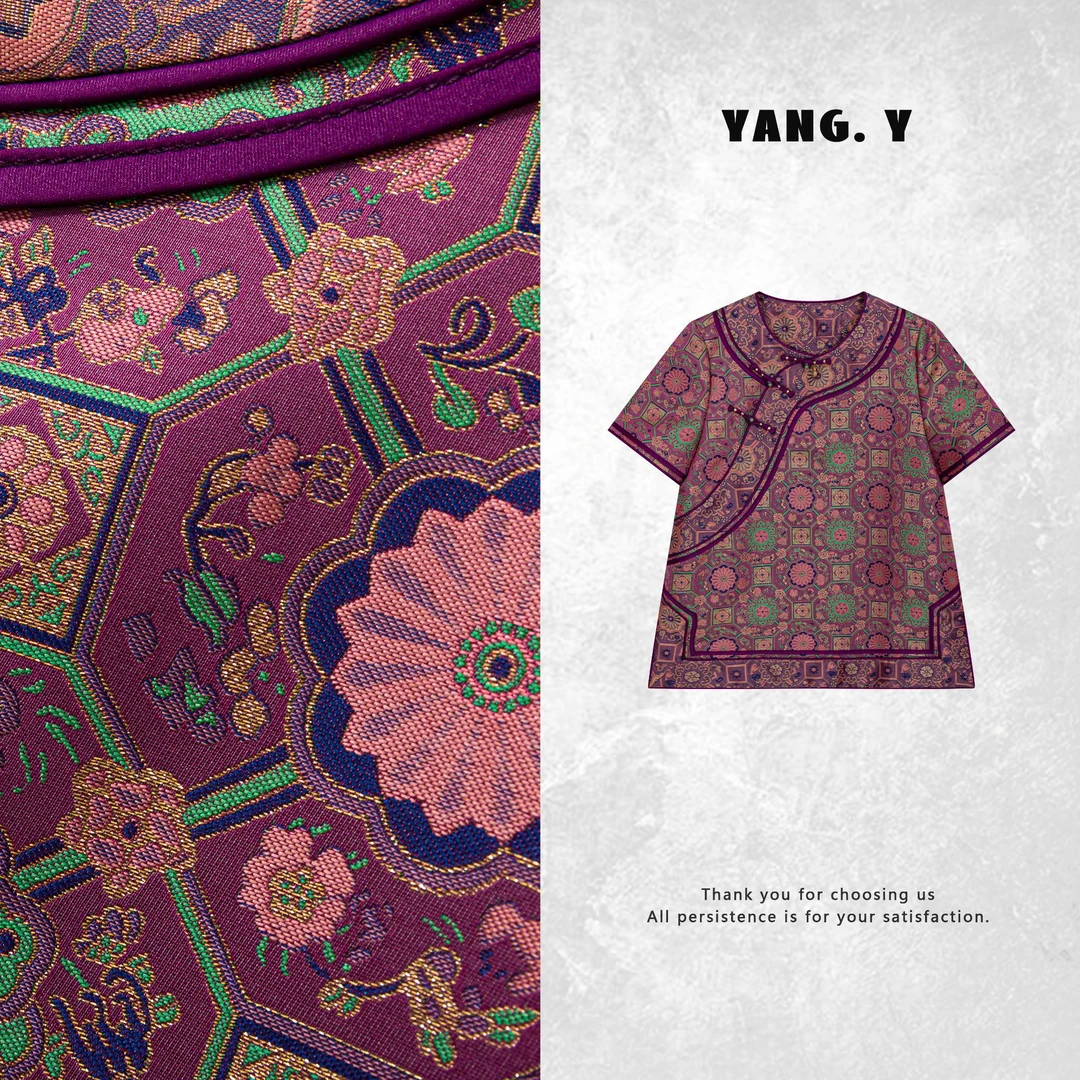YANG.Y- 深圳原创新中式女装25ss桑蚕丝宋锦夏款国风短袖50630