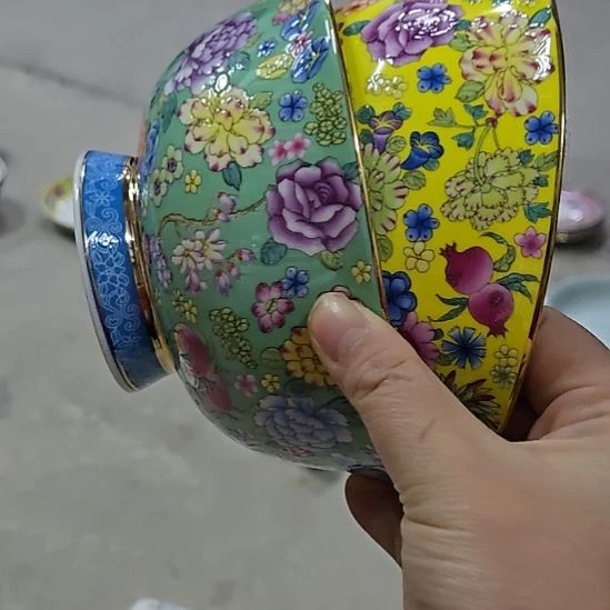 瓷片瑕疵珐琅彩万花6寸2个面碗66666