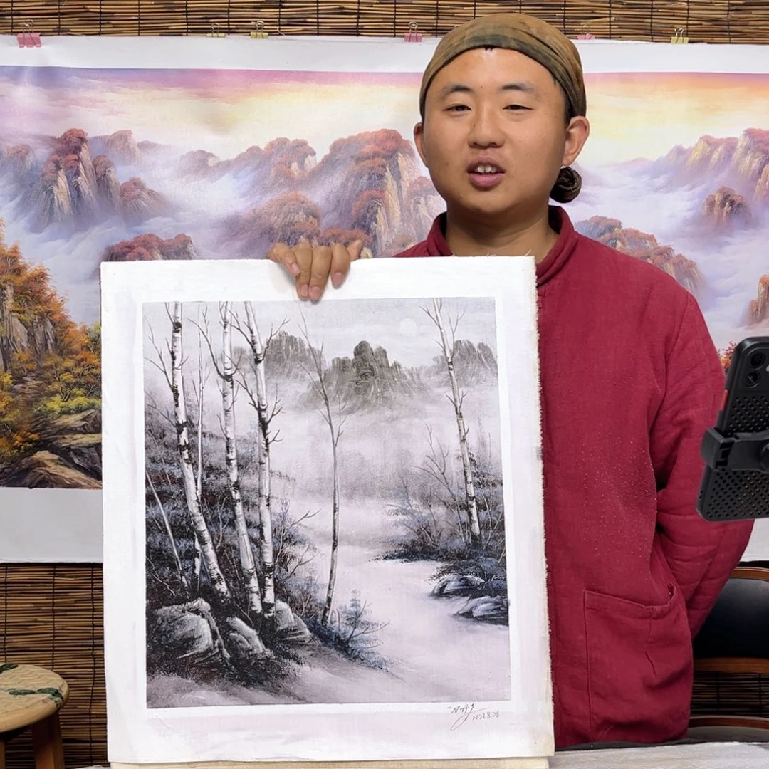 油画行路人小院绘画作品竞拍