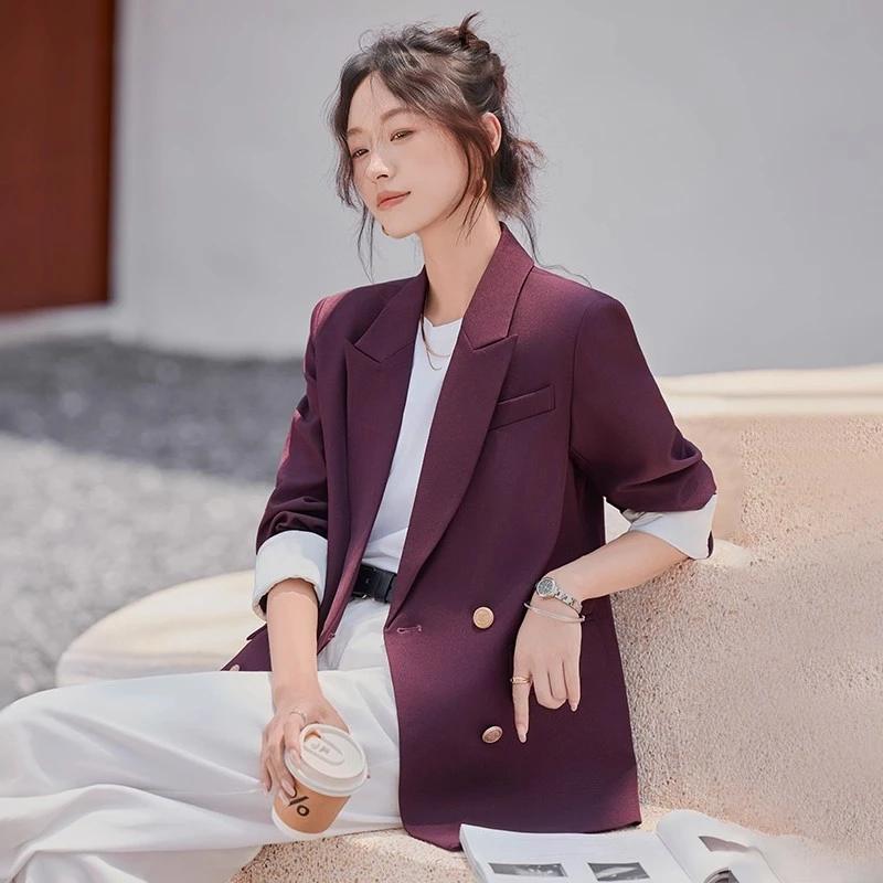 安可拉红西装外套女秋季高级感2025新款小个子百搭休闲女士西服秋