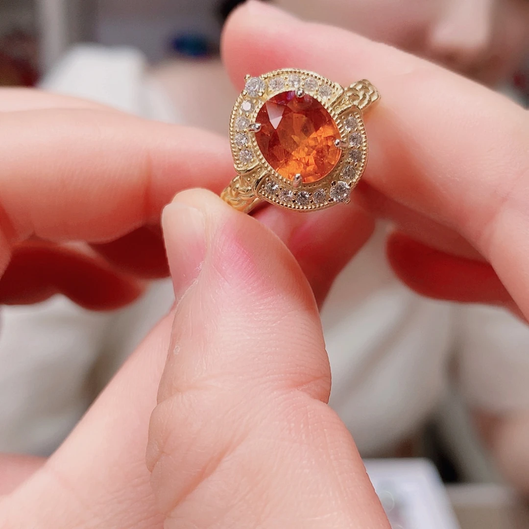 银S925镶嵌戒指石榴石（芬达石）