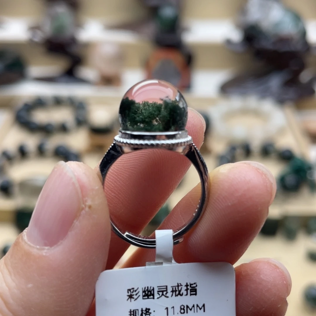 银S925镶嵌戒指水晶绿幽灵戒指