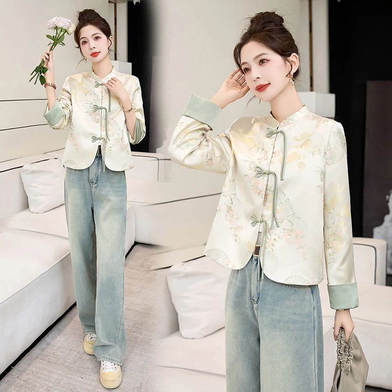 新中式国风外套女盘扣2025春秋新款女装唐装汉服上衣百搭显瘦减龄