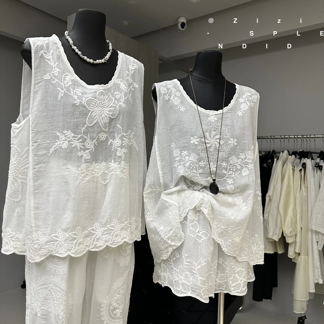 zizi（1055#）蕾丝重工刺绣背心上衣kc