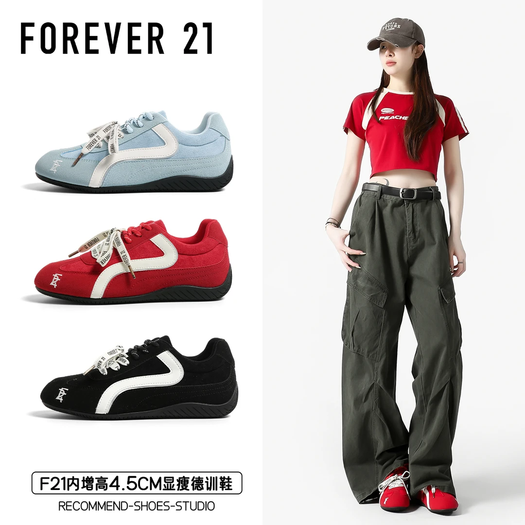 F21红色赛车鞋女2025新款秋季内增高软底百搭休闲运动低帮德训鞋