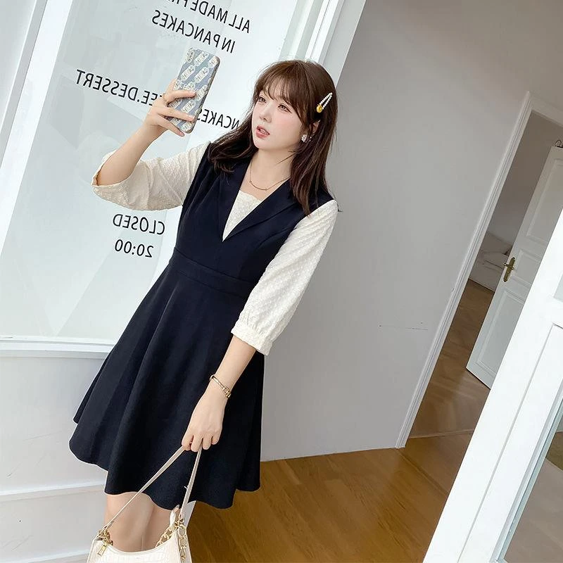 2024大码女装秋季新款西装领假两件气质轻奢显瘦遮肉胖垂坠感2025