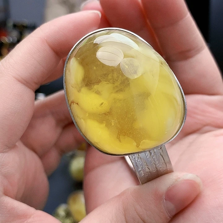 琥珀裸石银S925镶嵌手镯