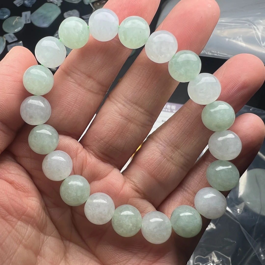 纯天然缅甸翡翠A货手串卡9.5的