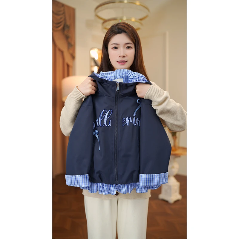 女童假两件外套2025春秋季中大童儿童春秋装蝴蝶结装饰穿搭9561