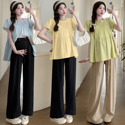 新款孕妇装上衣夏季夏天外穿宽松薄款洋气减龄遮肚之圆领娃娃衫