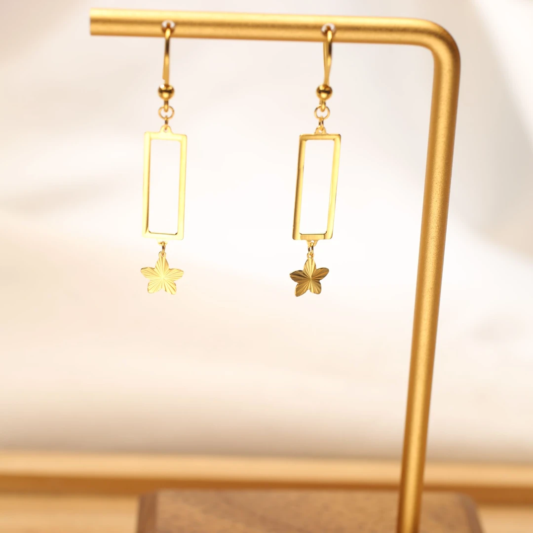 Pt950铂金黄长方形星星时尚轻奢时尚耳钩