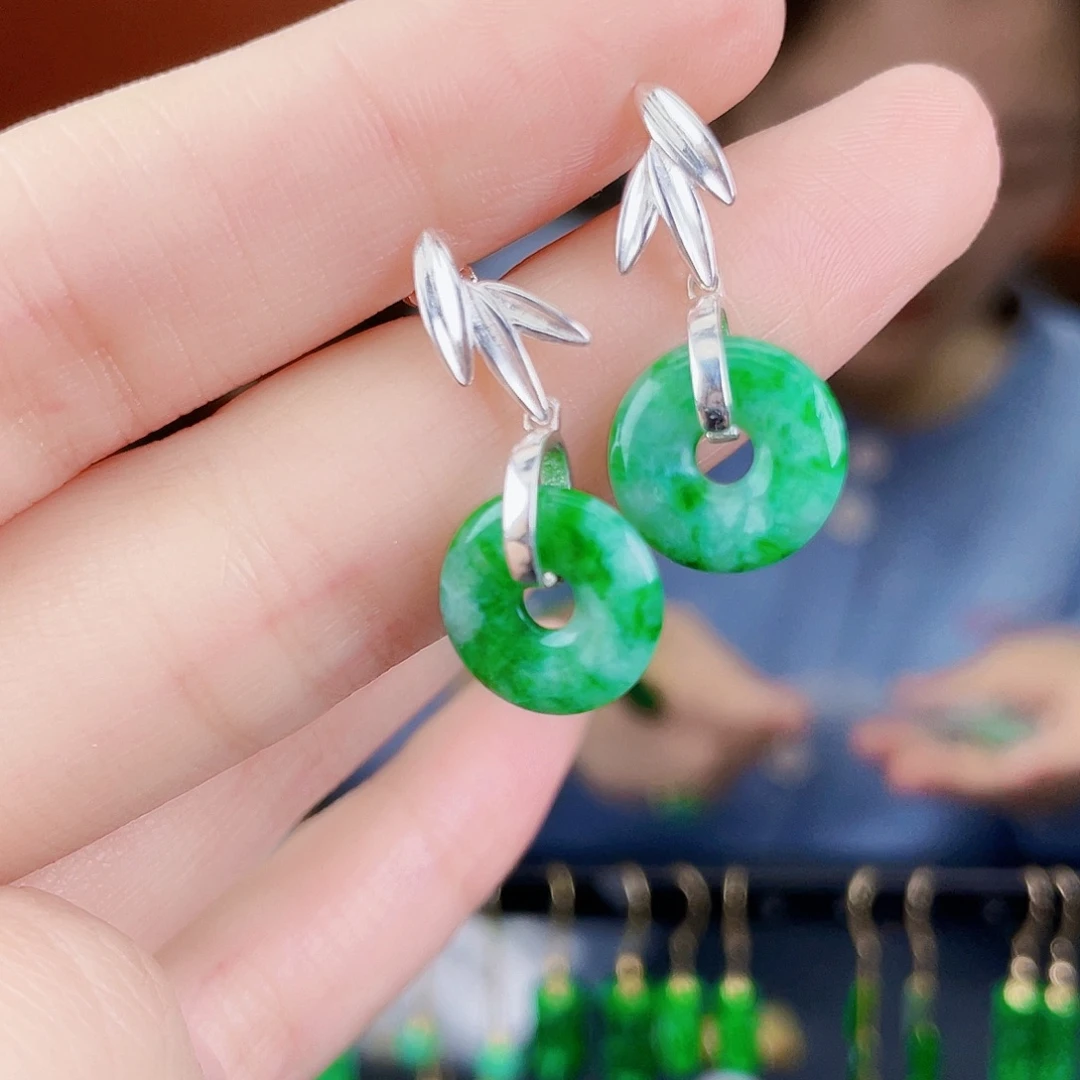 翡翠银S925镶嵌耳饰