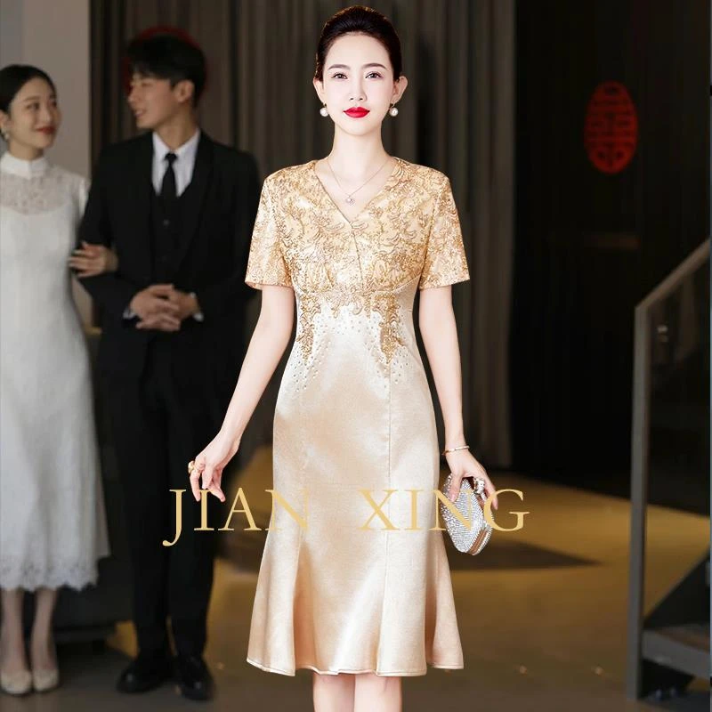 她他百伦高贵喜婆婆婚宴装年轻丈母娘宴会气质礼服2025夏装高贵妈