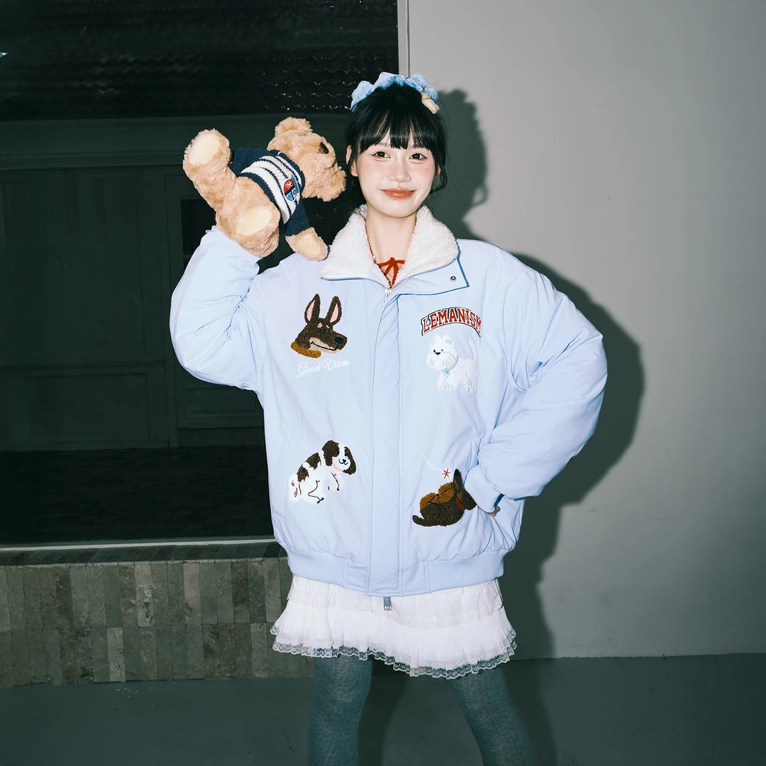 lemanism美式潮流卡通毛巾绣棉服男夹克棉衣2025新款秋冬情侣上衣