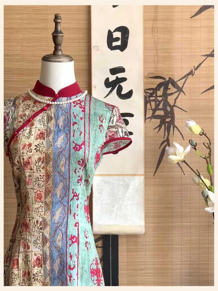 2025新中式常规袖少女夏季中式日常旗袍法式高腰裙碎花设计感