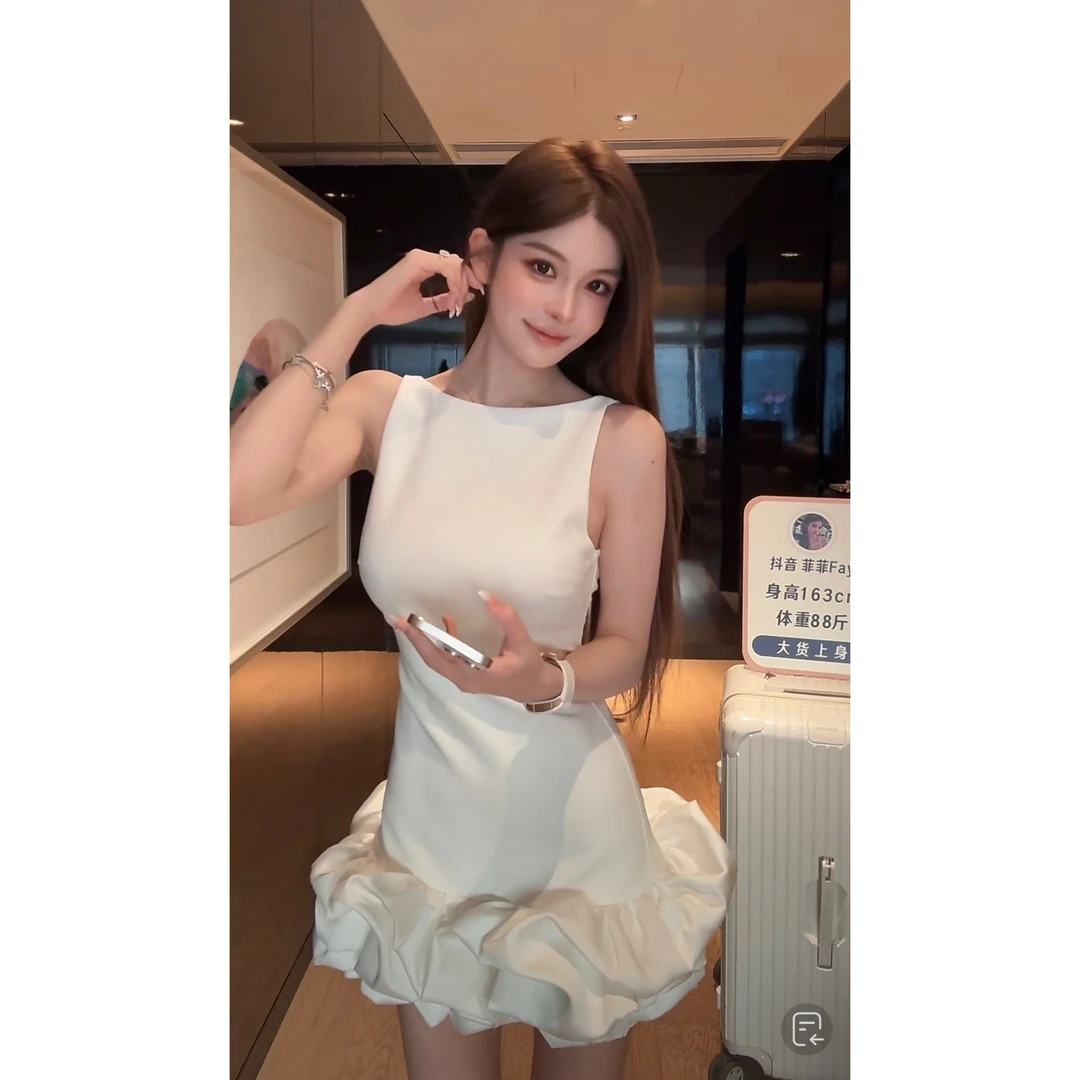 FAY【梦中婚礼】温柔轻奢高级感大露背拼接花苞蓬蓬连衣裙裙子