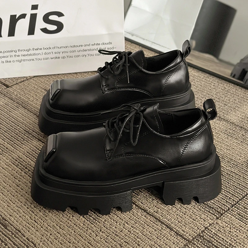 新店福利复古方英伦厚底小皮鞋2025爆款系带乐福鞋新款软底运实用