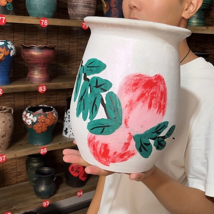 红陶浮雕花盆炸炸炸