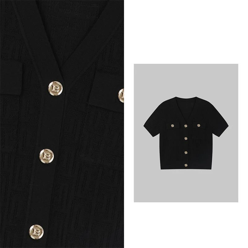 高级感气质短袖针织衫女2025年夏季新款慵懒风气质开衫V领上衣潮