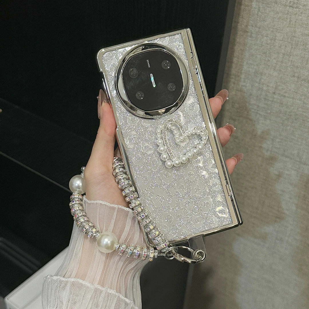 适用华为matex6手机壳matex5折叠屏爱心电镀豹纹壳膜一体保护套