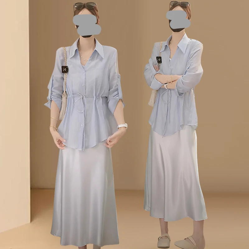 时尚套装女2025夏新款高级感气质小个子减龄防晒衬衫吊带裙两件套