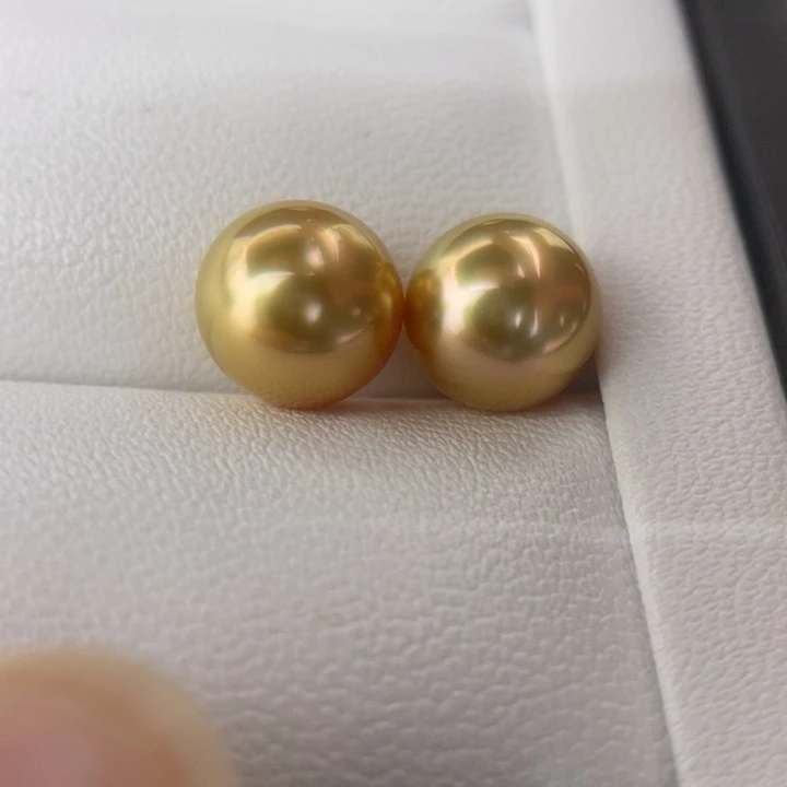 海水珍珠未镶嵌裸珠8.9mm浓金金绿色伴彩小极光对珠