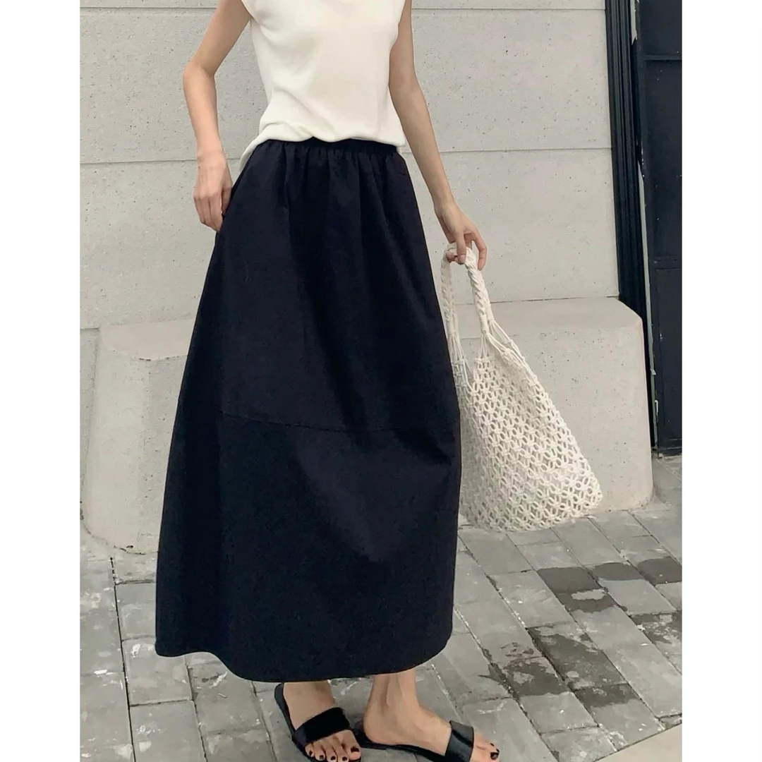 【花苞半身裙】25139-2-松紧腰设计显瘦遮肉高腰洋气中长裙