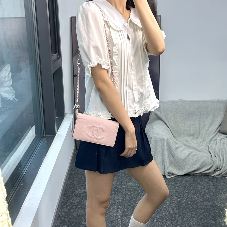 95新 Chanel/香奈儿 双c粉色woc 小钱包Ss