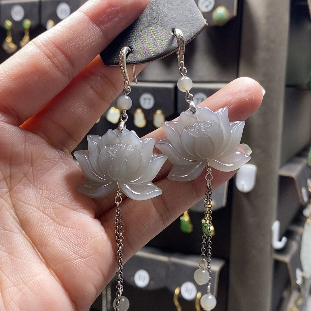 和田玉银S925镶嵌耳饰ｓ**ｕ