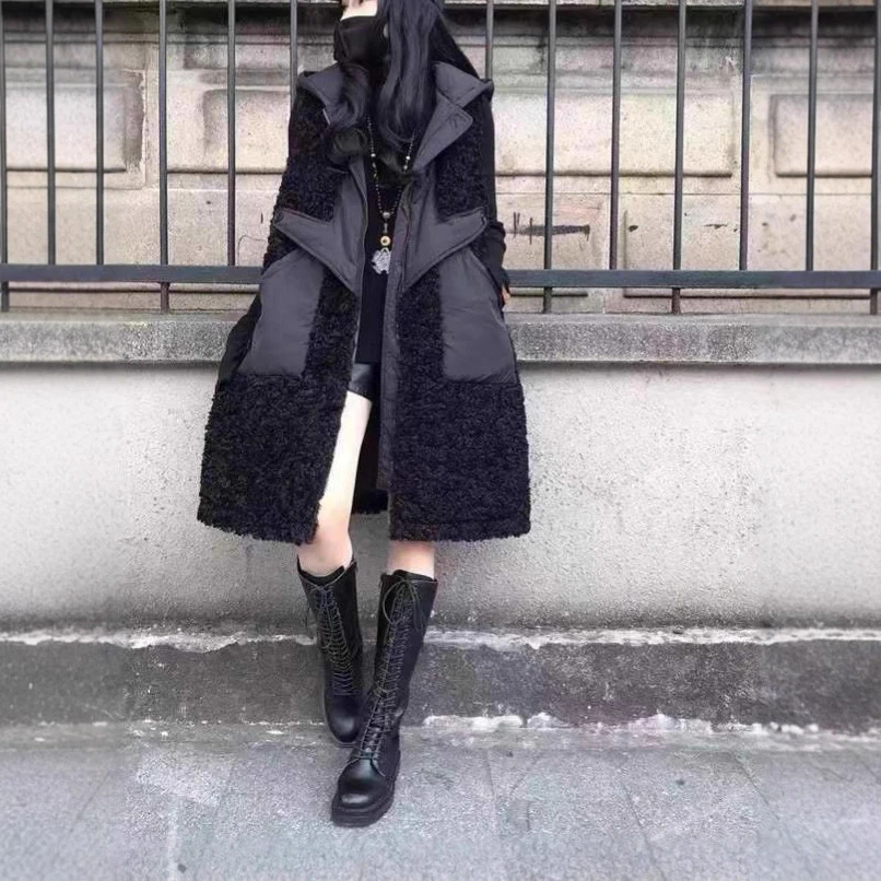 2025冬季新款大码宽松加厚韩版羊羔毛中长款时尚连帽毛绒马甲外套