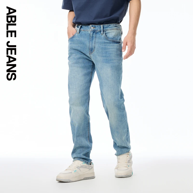 ABLEJEANS【修身裤】25新款男士天缥蓝修身洗水百搭弹力牛仔裤