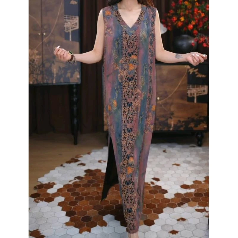 【顾泽】香云纱新中式复古显瘦春夏宽松女士国风腔调长款休闲连衣裙