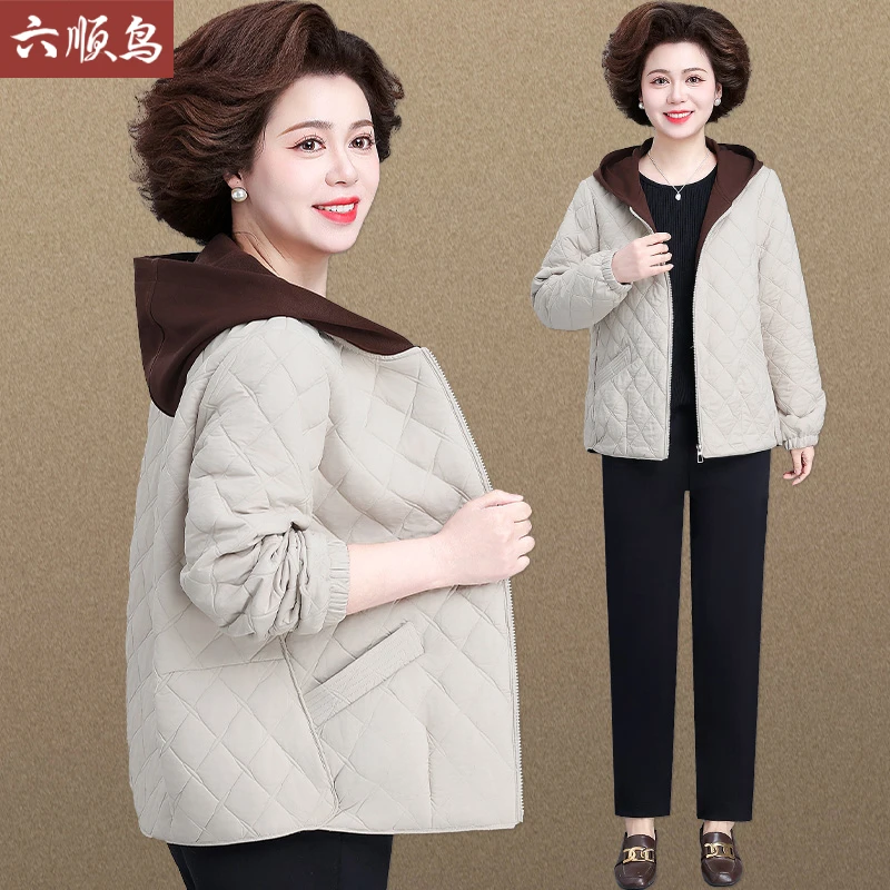 中年妈妈春装短款连帽外套2025洋气40岁50中老年女士春秋夹克时尚