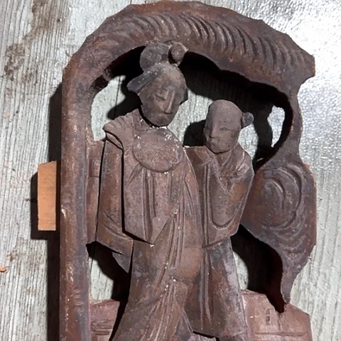 风车木（黑檀木）老木雕老人物花板