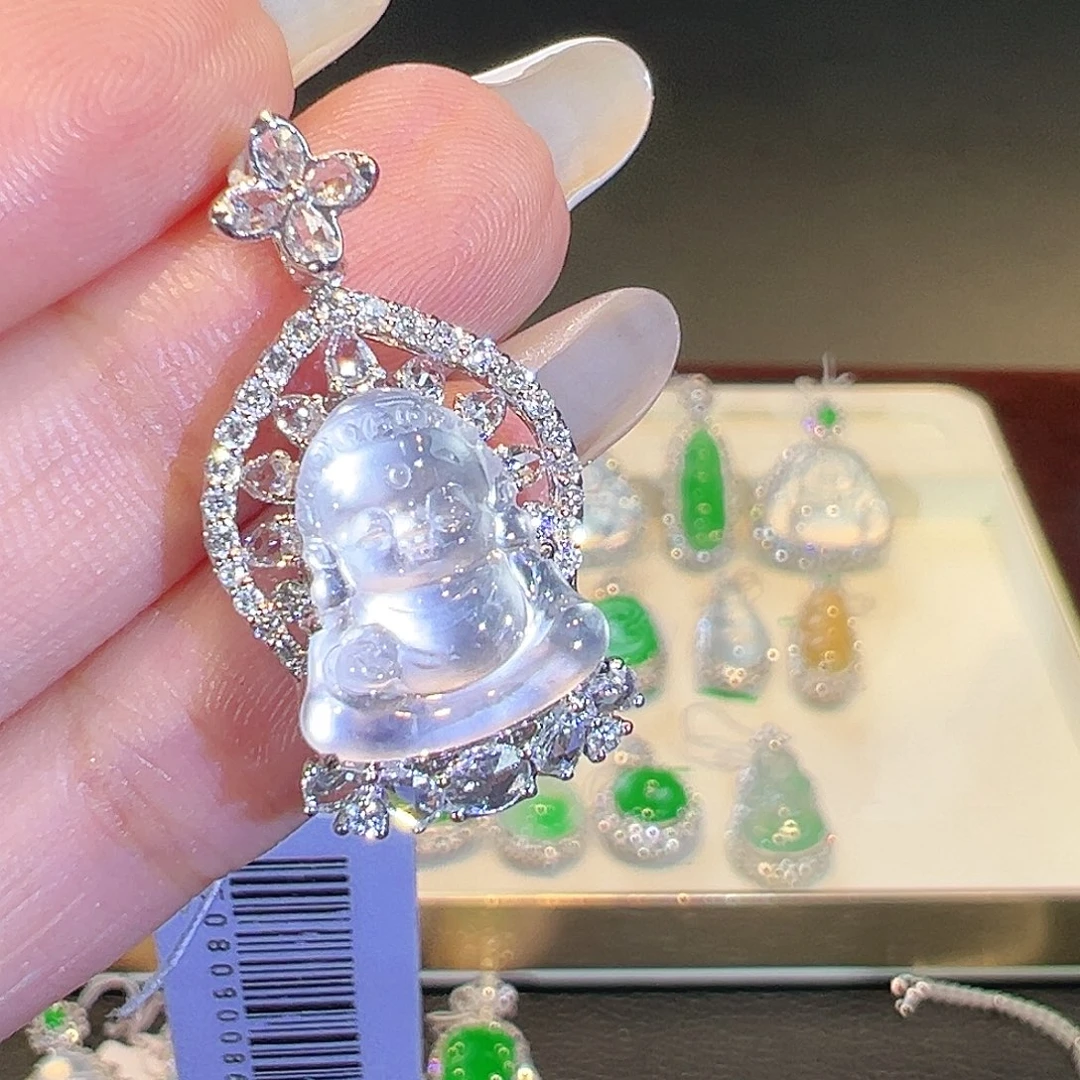 翡翠18K金镶嵌吊坠(不含链)翡翠