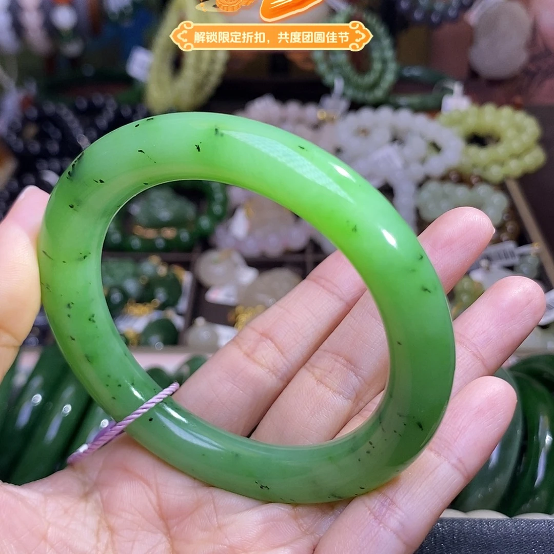 未镶嵌手镯和田玉54.7 乌兰海碧玉胖圆条脂膏级手镯