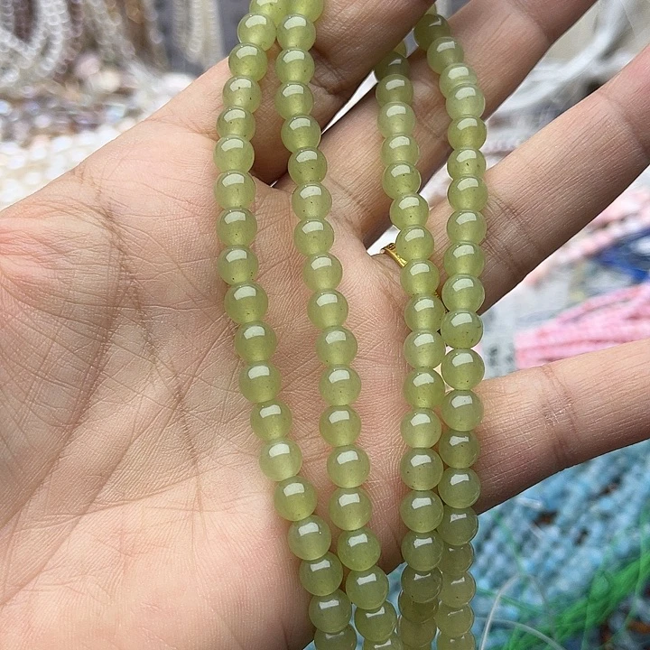 玛瑙/玉髓未镶嵌珠宝半成品2条6mm左右晴水色和田玉