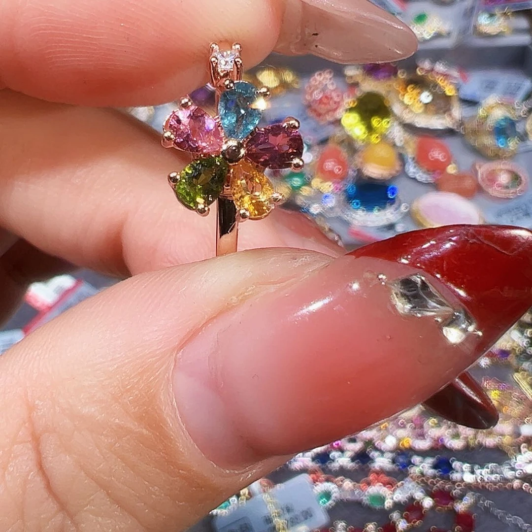 银S925镶嵌戒指碧玺