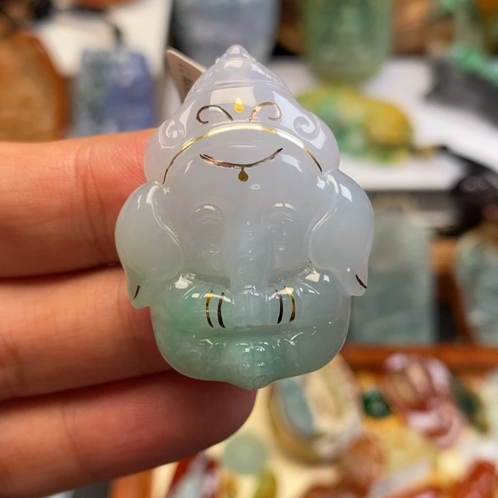颈饰未镶嵌翡翠缅甸天然翡翠错金象财神