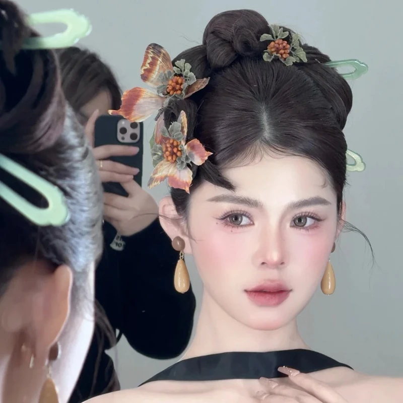 水舞U2091新中式蝴蝶花朵发簪套装国风气质旗袍新娘婚礼头饰